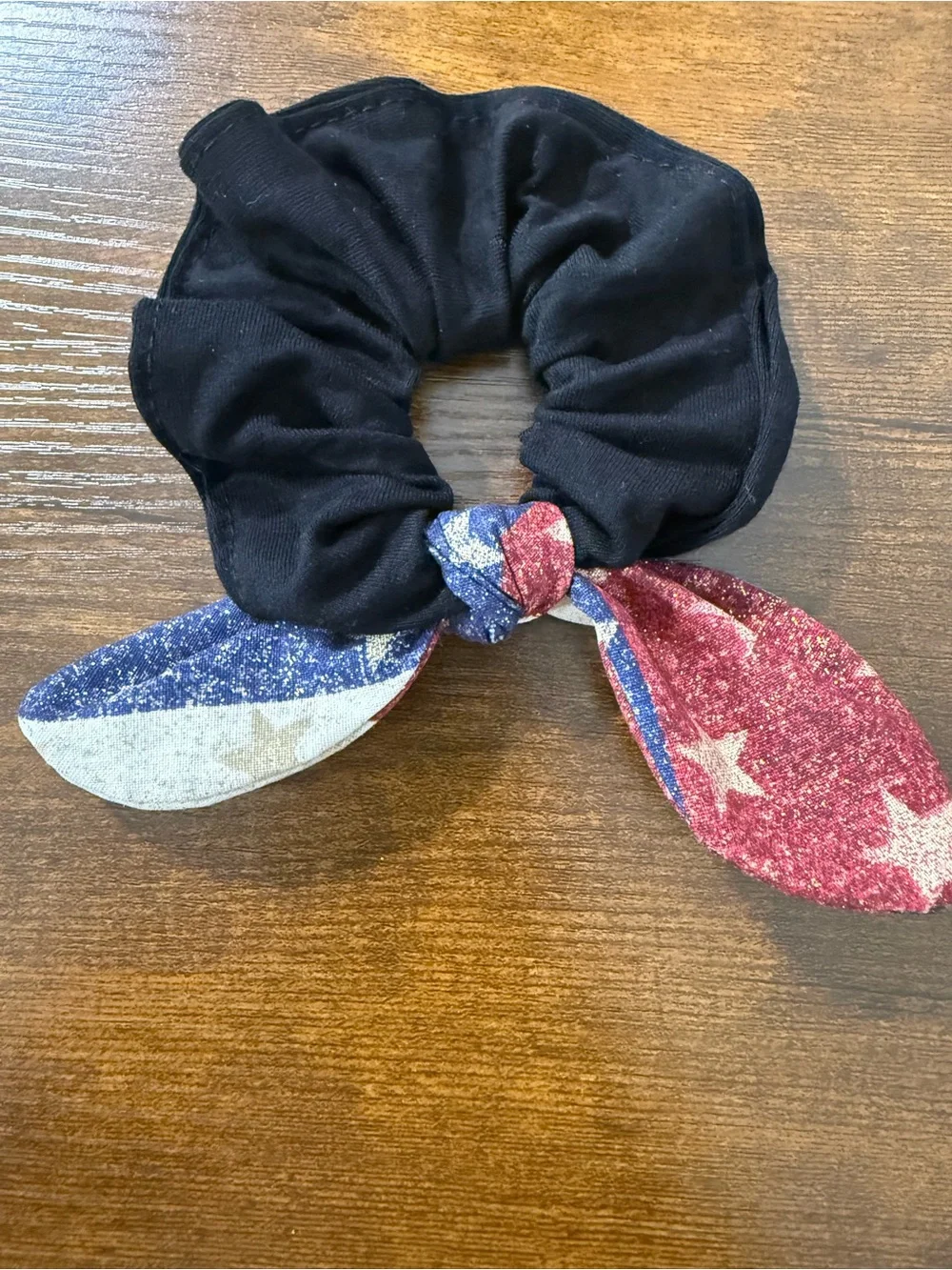 Black Scrunchie with Red, Blue & White Star Bow
